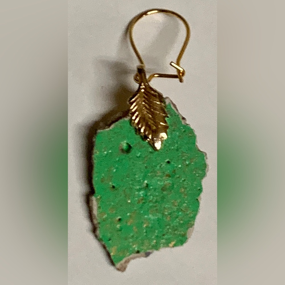 Vintage Unused Painted Concrete Chip Berlin Wall Single Earring Gold Tone Hook